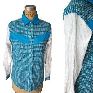 Light Blue Plaid Western Wrangler Silver Lake Top
